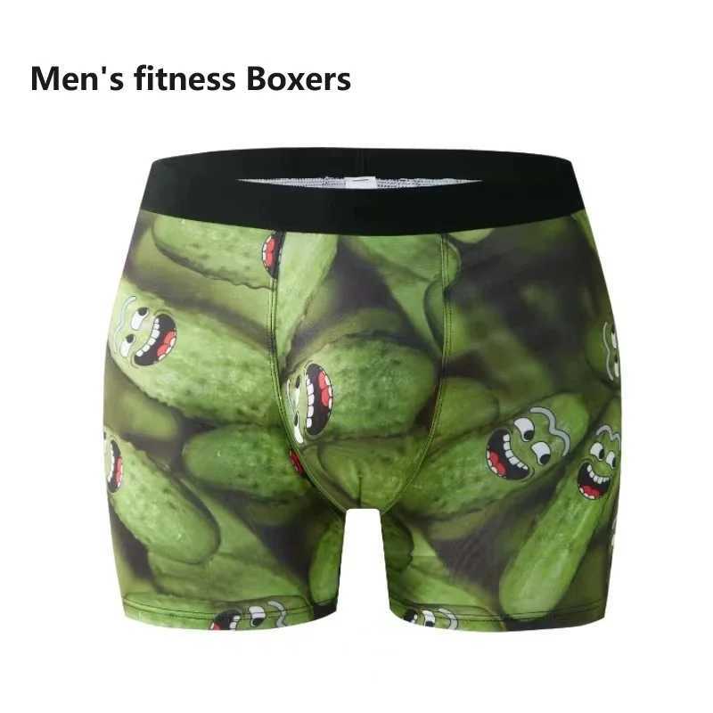 Mens sports boxing underwear sports underwear green M L XL cartoon printing breathable fashion fitness and leisure W241223