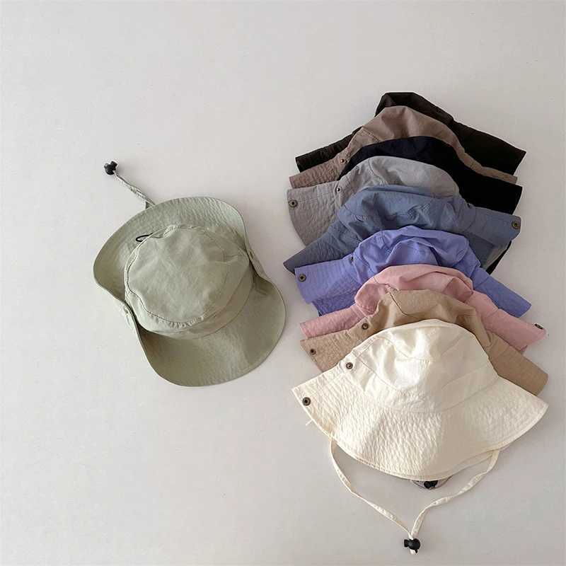 Caps Hats Korean Baby Mountain Hat Solid Color Childrens Quick Drying Fishermans Hat Summer Childrens Outdoor Sunshade Hat Cotton Pad H241223