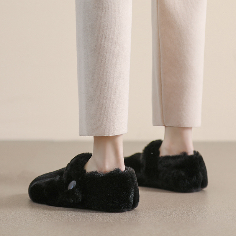 New strap flats 06250 Metal buckle women shallow round toe loafers 2023 white wool fur cotton moccasins winter mary janes shoes woman