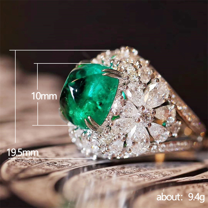 Choucong Brand Wedding Rings Luxury Jewelry 925 Sterling Silver Water Dop Cubic Zircon CZ Diamond Gemstones Party Eternity Emerald Women Flower Ring G