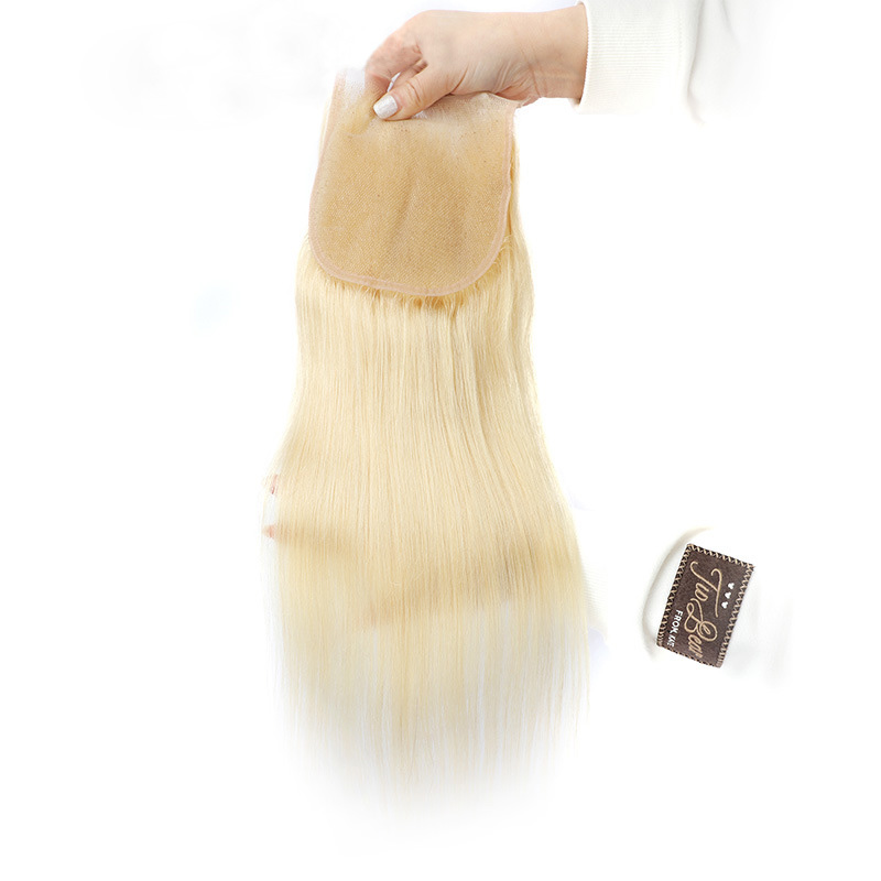 3 Bundles With 6X6 Lace Closure Blonde Color Brazilian Human Hair Peruvian Indian Virgin Hair 4 Pieces/lot Straight 613# 10-30inch