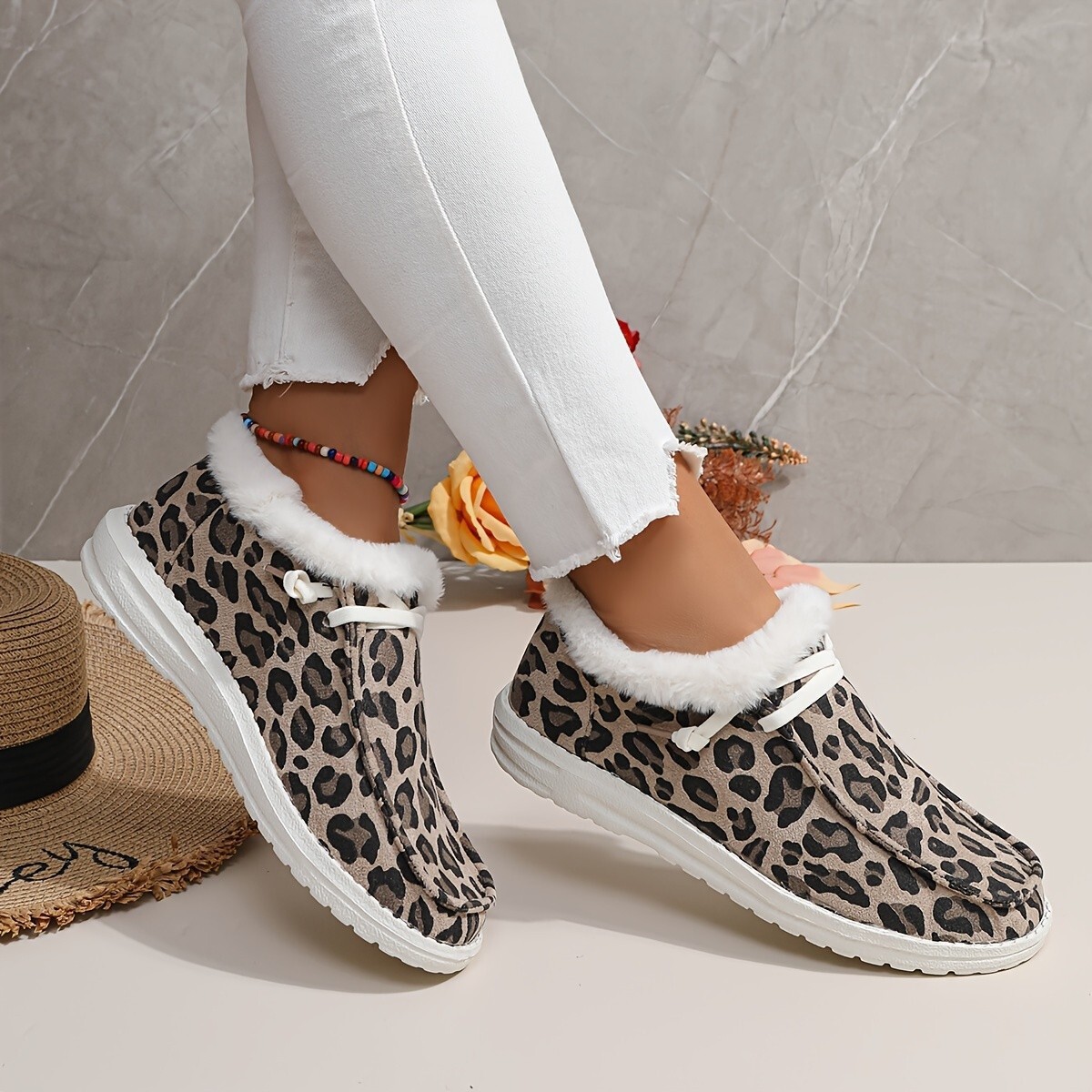 Large Leopard Ddmywed Print Canvas Women Warm Flat Bottom With Velvet Lace Up Casual Cotton Shoes For Autumn And Winter Chinese Brand F Ddmysaturn
