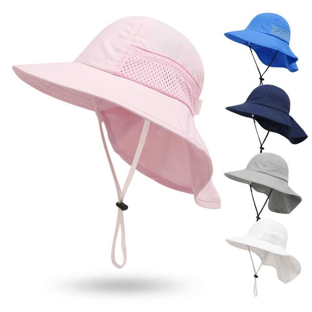 Caps Hats Baby Summer Hat Neck Protection Beach Children Sun Hat Girls Adjustable Children Panama Hat Baby Accessories 6M-6Y H241223