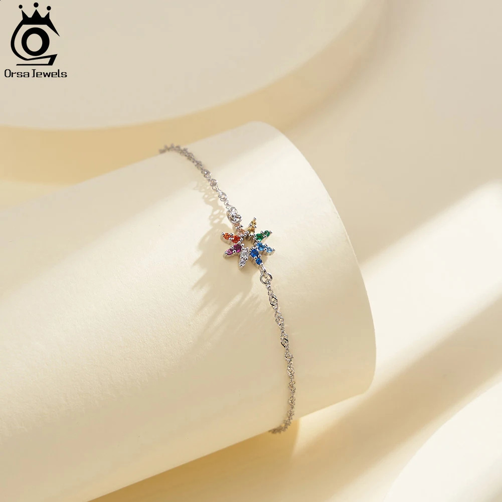 ORSA JEWELS 925 Sterling Silver Hexagram Multi-Colors 4A Cubic Zirconia Bracelet for Women Fashion Chain Bracelet Jewelry EQB26 241214