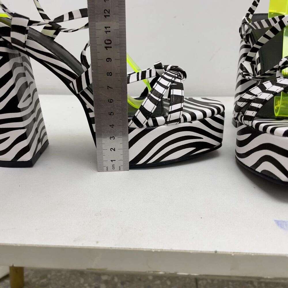 Large Size New Style Platform Cross Tie Strap High Heel Sandals Women summer chunky heel zebra printing slingbacks outdoor heels 12CM heeleed