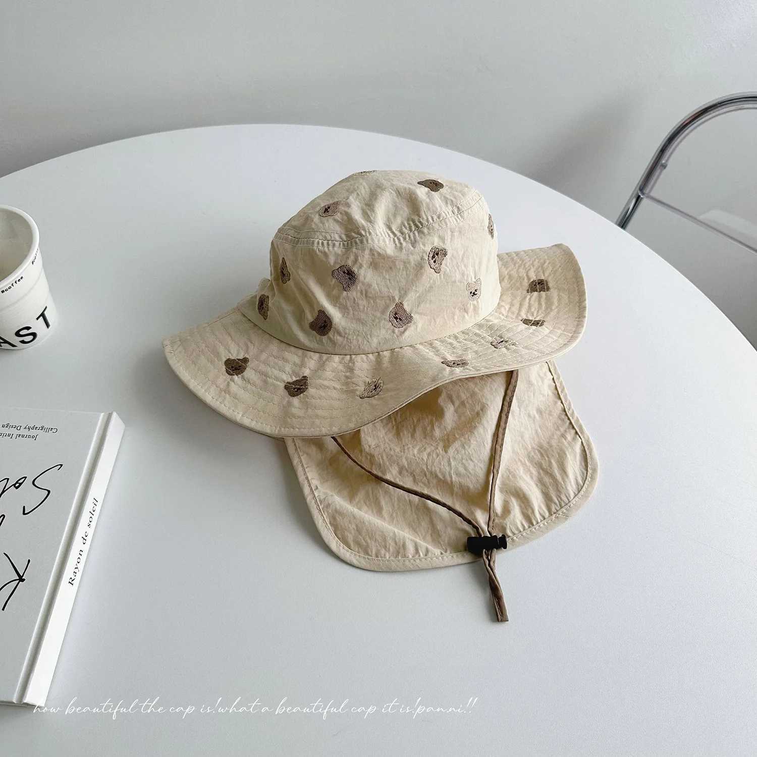 Caps Hats Childrens sun hat summer childrens outdoor collar earmuffs UV protection beach hat childrens boys and girls travel flip cover H241223