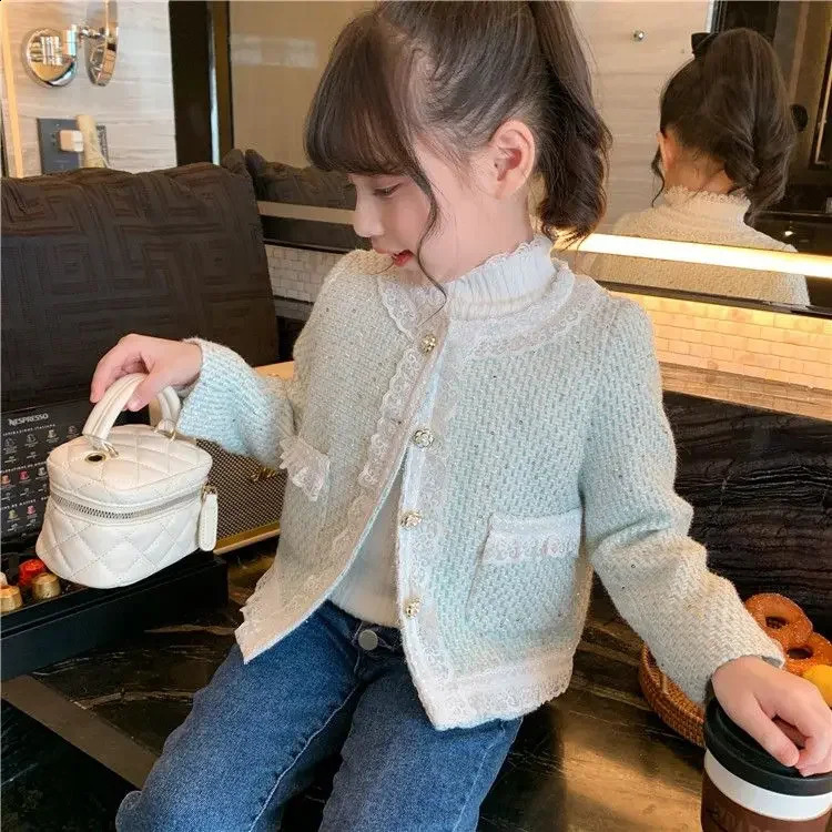Kids Jackets for Girls Spring Autumn French Elegant Childrens Small Fragrance Tweed Coats Toddler Girls Jacket F46 241223