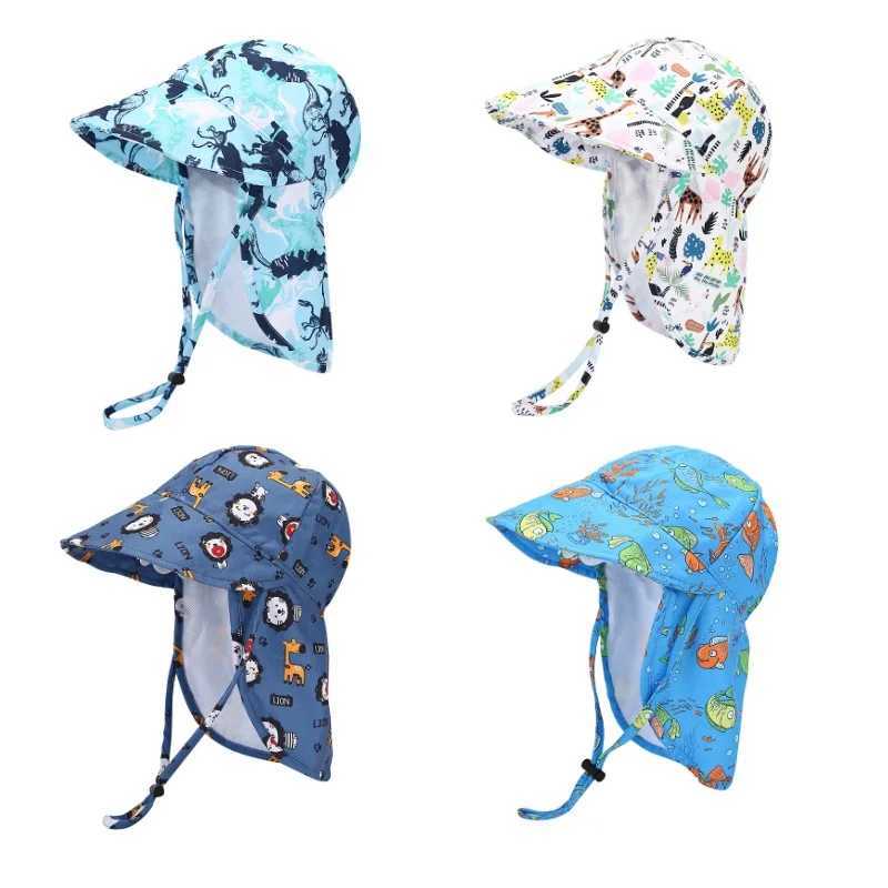 Caps Hats New Panama Summer Baby Bucket Hat Boys and Girls Cartoon Breathable Mesh Childrens Beach Shawl Sun Hat Childrens UV Protective Hat H241223