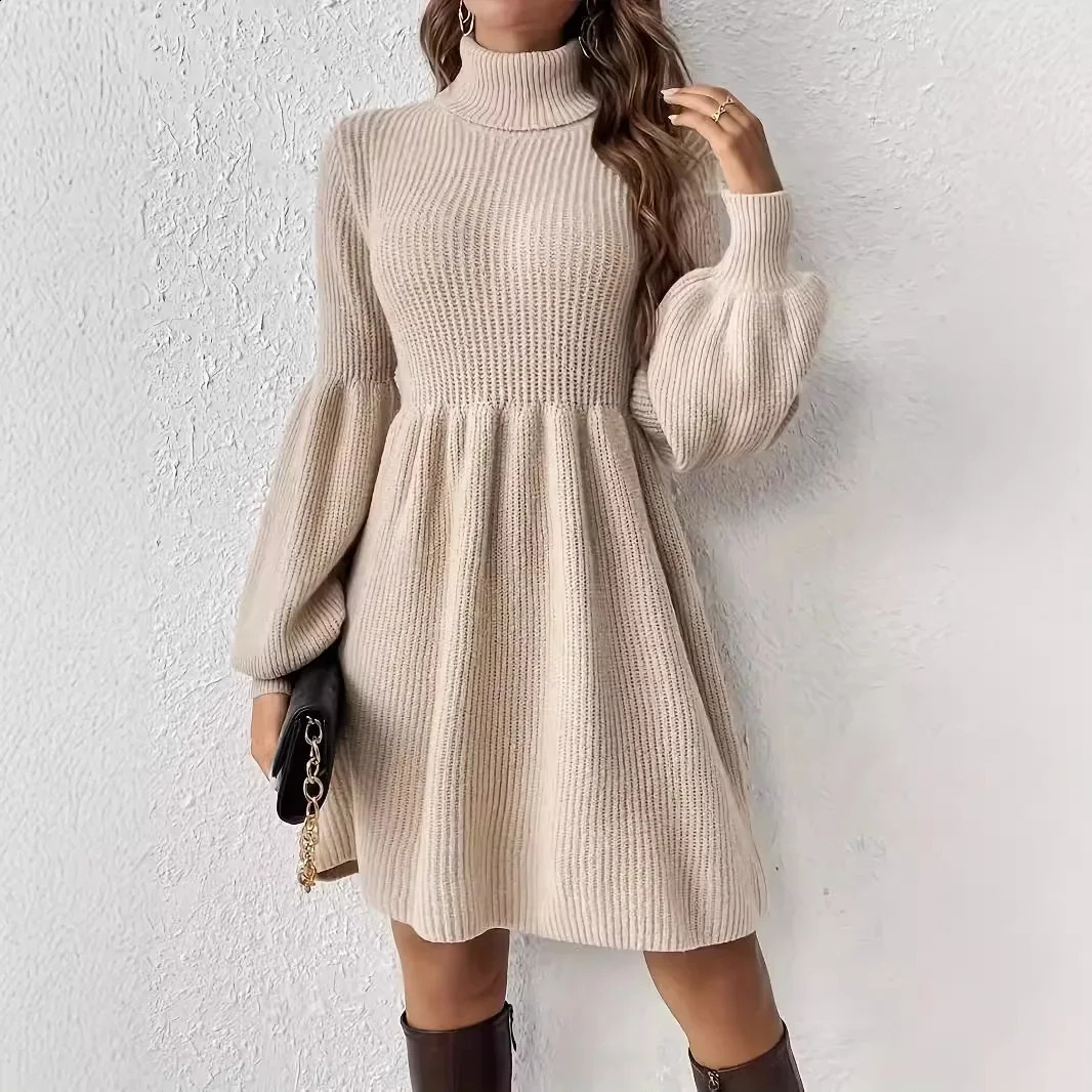 Fashion Casual Simple PoloTurtle Neck Sweater Dress Without Belt Easy To Wear Sleeveless Vest Style Womens Clothing 241218