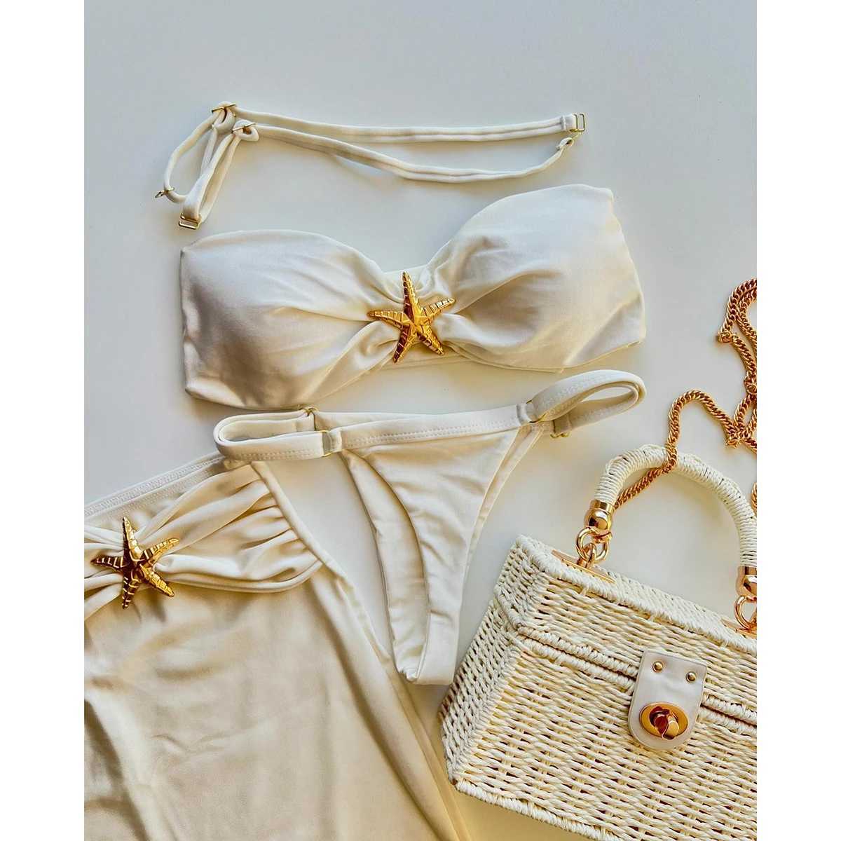 3 Piece Bikini Women Swimsuit 2024 Female Swimwear Sexy Bikini Set Swimming Suit Bathing Suit Biquini Skirt Shiny Cover UpsXJ241223