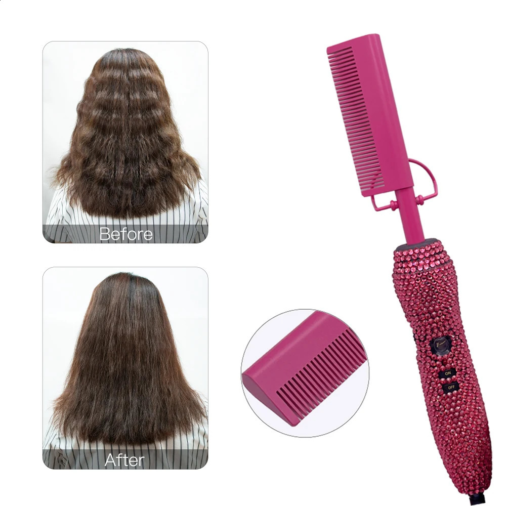 Comb 2 in1 Comb Straightener with Rhinestones Electric Heating Comb pente quente peigne chauffant lisseur cheveux Tools 241223