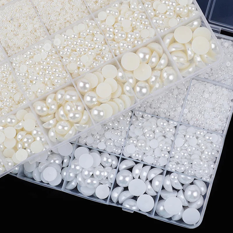 2mm-12mm Nail Pearls For Nail Art Mix Size Flat Back Crafts Round Pearl For Face Makeup Nail Art Clothes Shoes Jewelry Making 241220
