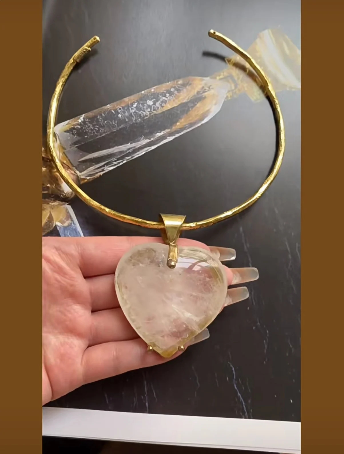 French and American minority natural crystal stone love pendant collar necklace 241220
