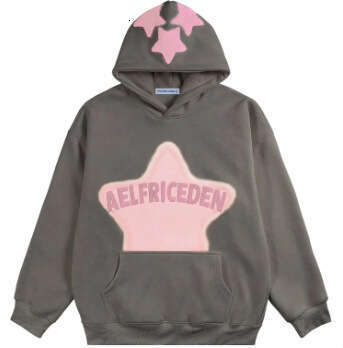 High Street American style fleece spray painted towel embroidered men's trendy brand loose niche design hoodie