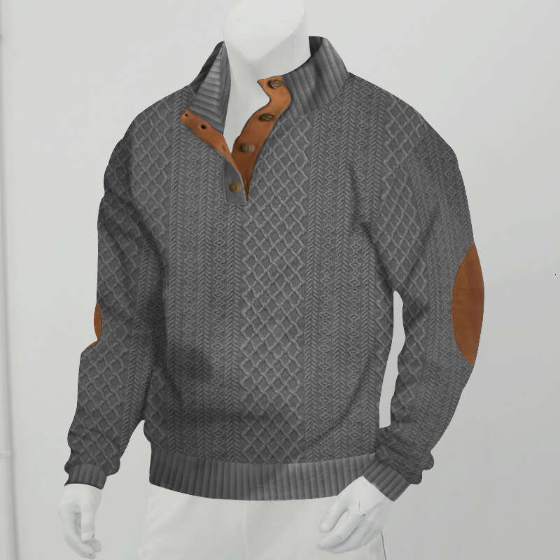 Hot selling autumn and winter European size men's outdoor leisure standing collar long sleeved jacquard knitted pullover hoodie