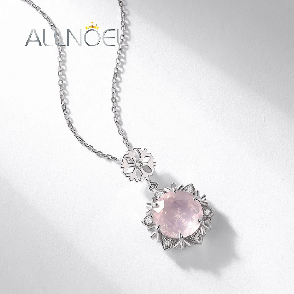 ALLNOEL Natural Rose Quartz Necklace for Women 925 Sterling Silver Pendant Winter Snow Fine Jewelry Merry Christmas Party Gifts 241220