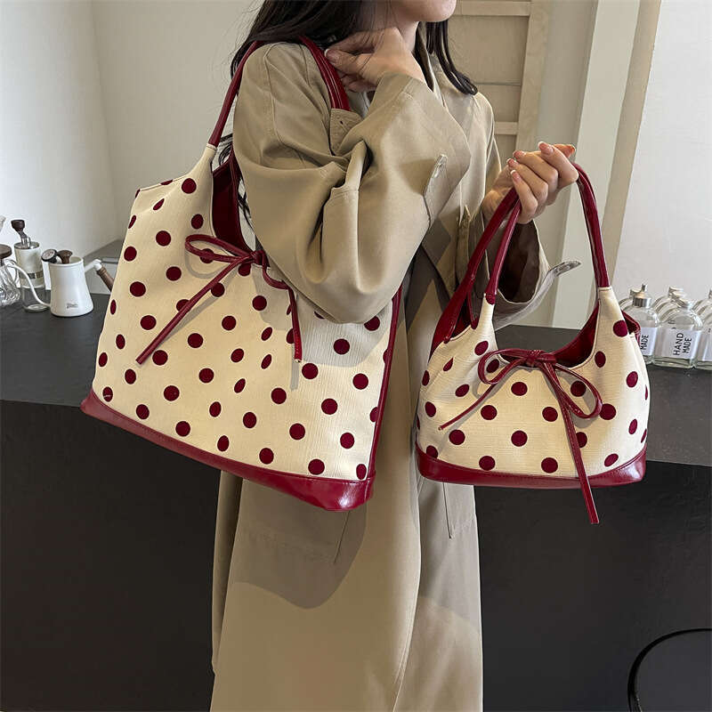 New butterfly bow polka dot large for fashion commuting, underarm tote bag, versatile, high-end texture women's bag
