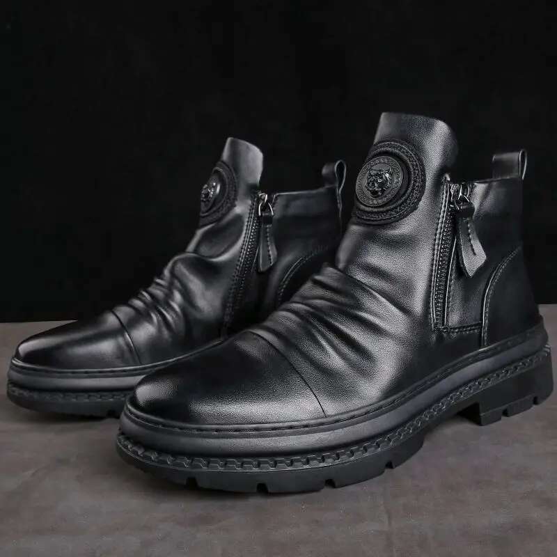 Men's Leather Boots Men Casual Comfortable Anti Slip Wear-resistant Shock Absorption Walking Male Shoes Botas Para Hombre