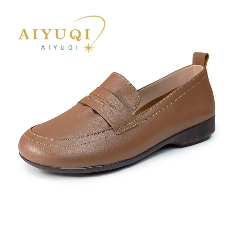 AIYUQI Ladies Shoes Wedge Spring Genuine Leather Women's Casual Shoes Slip-on Large Size Non-slip Mom Shoes