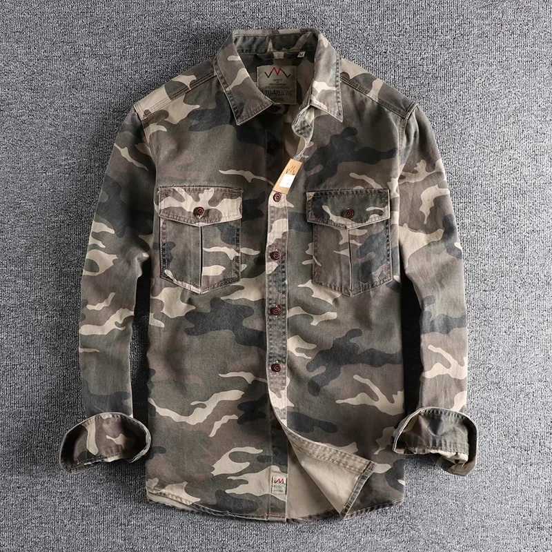 High quality mens classic camouflage cargo shirt durable outdoor hiking sports collar jacket casual youth hard pocket Camisia W241223