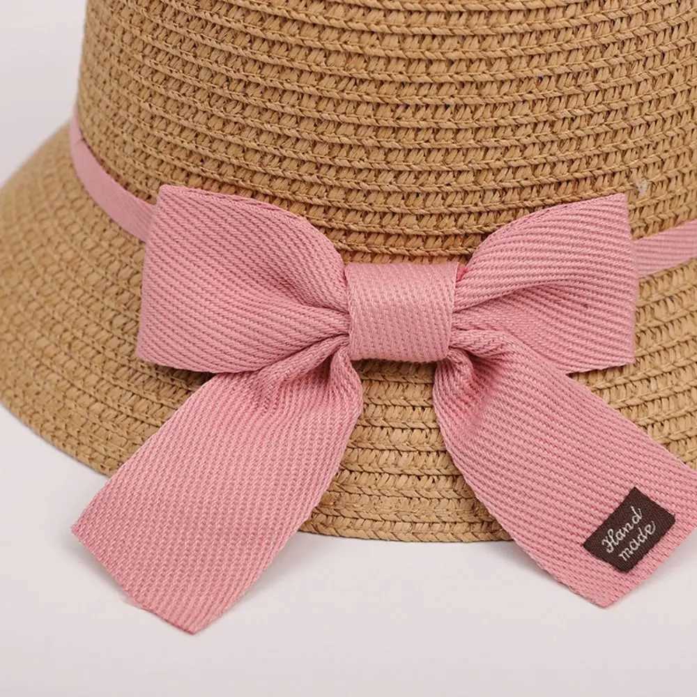 Caps Hats Childrens Summer Straw Hat Girls Beach Hat Travel Sun Protection Childrens Jet Eye Bow Outdoor Sun Fishermans Hat H241223