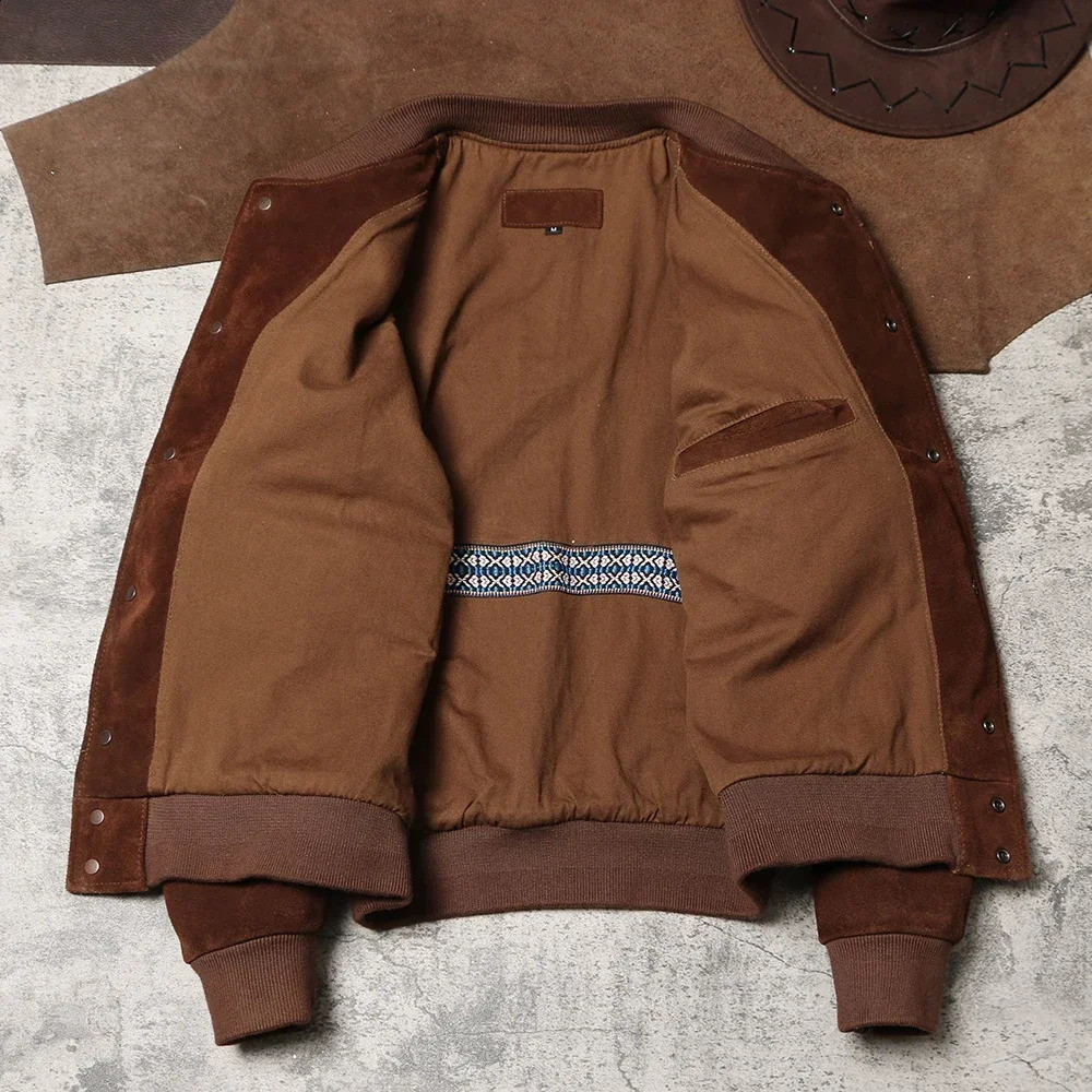 Reversed Suede Leather A1 Leather Jacket American Retro Leather Jacket Autumn and Winter Amikaki Mens Baseball Jacket 241220