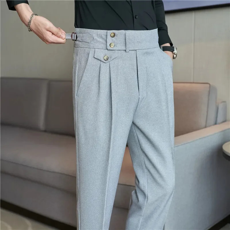 High Waist Men Suit Pants 2024 British Style Casual Dress Pants Men Slim Fit Trousers Formal Office Wedding Party Pantalon Homme 241223