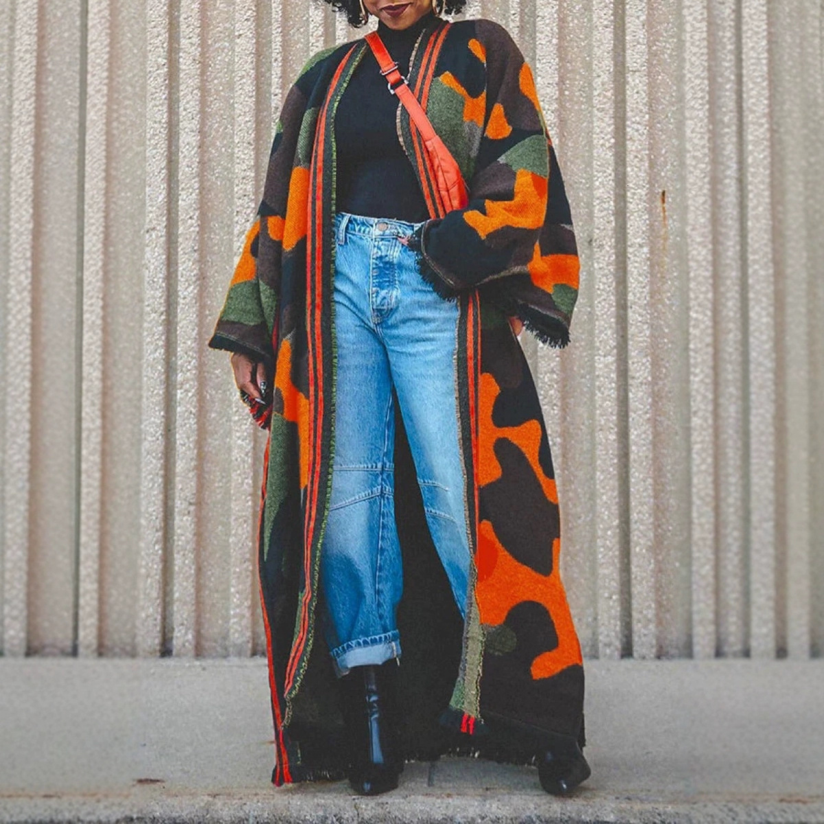 WINYI Camouflage Colored African Womens Winter Kimono Long Sleeve Coat Abaya Dubai Open End Long Open Party Dress 241019