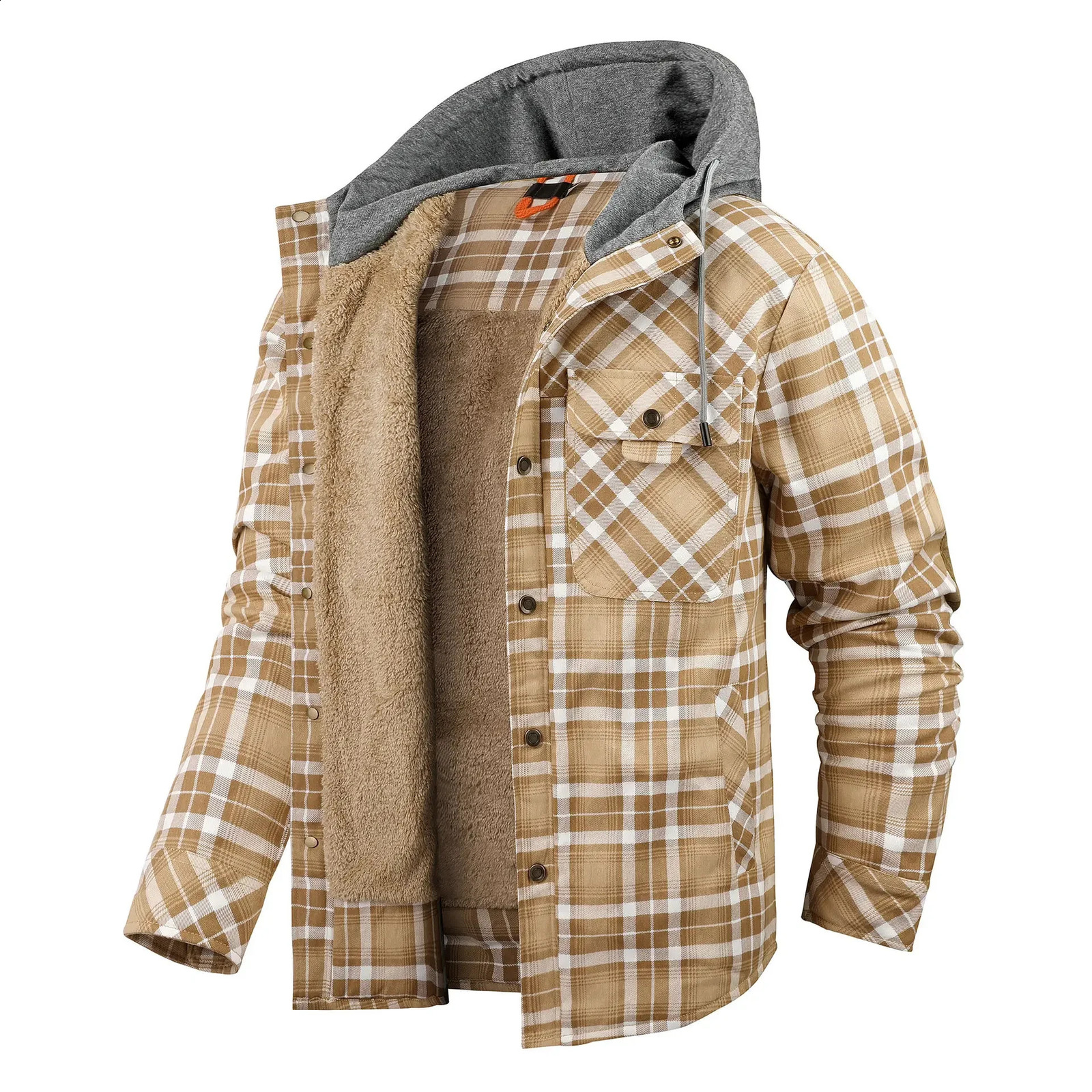 Winter Large Size Mens Shirt Jacket Cotton Coat Men Long-sleeved Plush Thickened Keep Warm Hooded Plaid Shirts US Size 2XL 241223