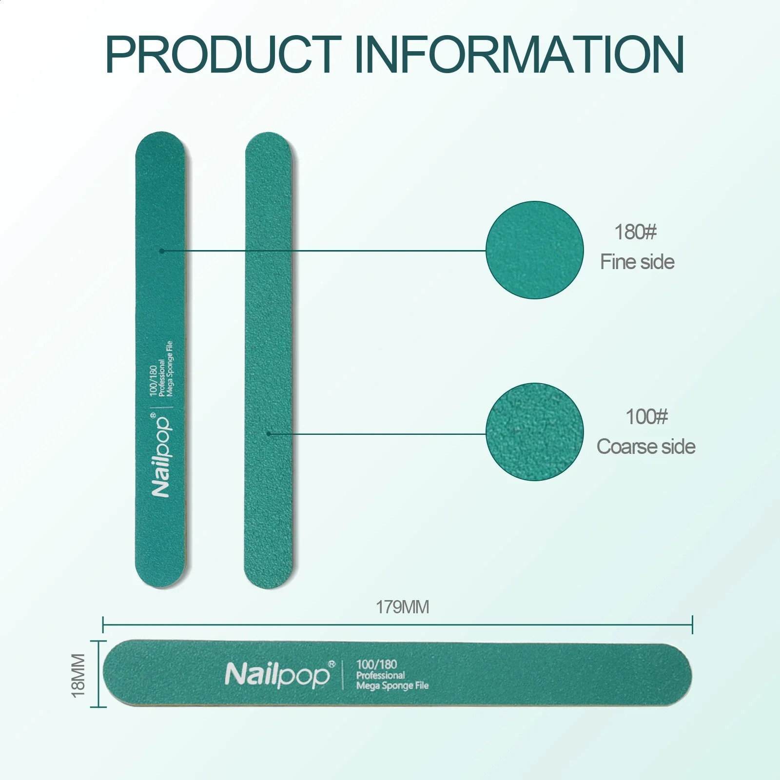Nailpop 10pcs Double Side Nail File 100/180 Grit Professional Manicure Pedicure Buffering Tool and Nail Buffering Reusable Files 241223