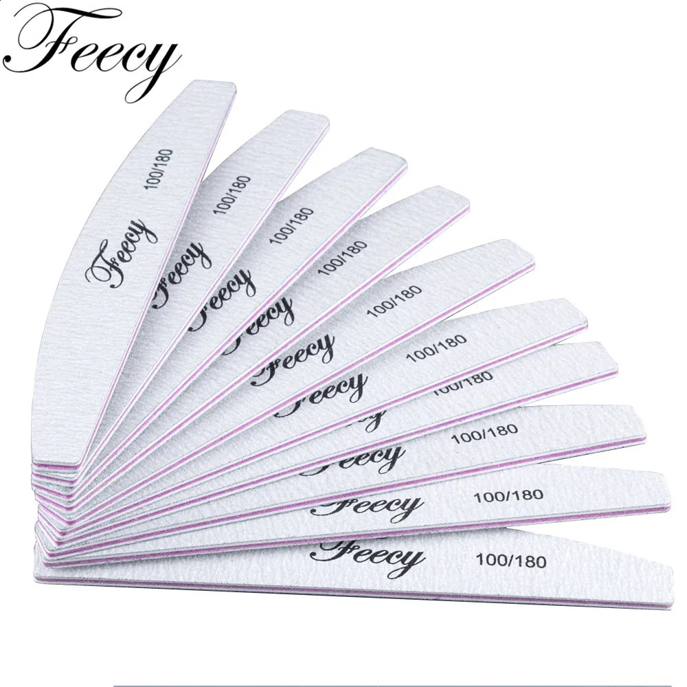 30Pcs/Lot Nail File Buffer 100/180 Grit Half Moon Double Side Sandpaper Nail Sanding Grinding Gel Nail Polish Nail Manicure Tool 241223