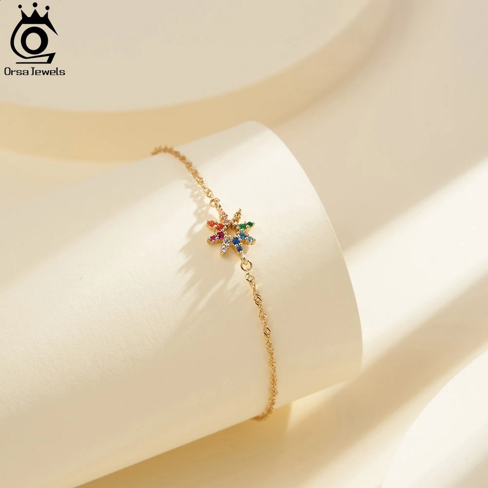 ORSA JEWELS 925 Sterling Silver Hexagram Multi-Colors 4A Cubic Zirconia Bracelet for Women Fashion Chain Bracelet Jewelry EQB26 241214