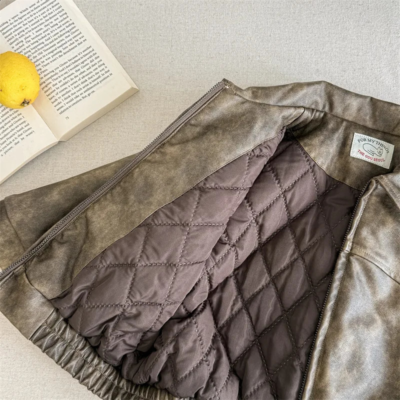 Winter Children Plus Velvet Thick Windproof Coat Fashion Boys Pu Leather Jackets Girls Warm Padded Jacket Kids Clothes 241223