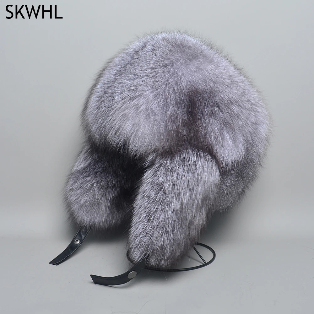 Real silver fox fur hat real raccoon fur Lei Feng hat of Russian male bomber hat 241220