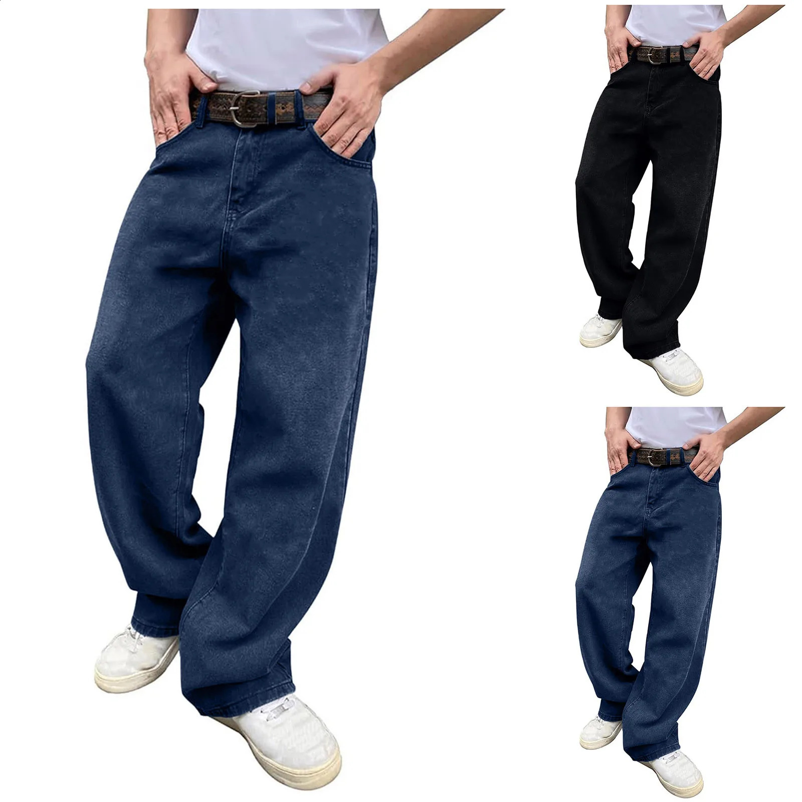 MenS Hip Hop Jeans Wide Leg Baggy Denim Pants Casual Loose Fit Long Trousers Streetwear Sophisticated Trendy Vintage Botttom 241223