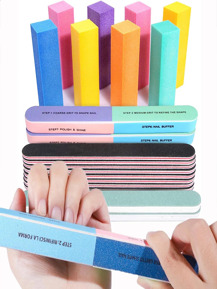 20pcs/Set Nail Files Colour Rectangle Rubbing And Polishing Block Sets 400/1000 Grit Rub-down Strip Smooth Nail Tools 241223