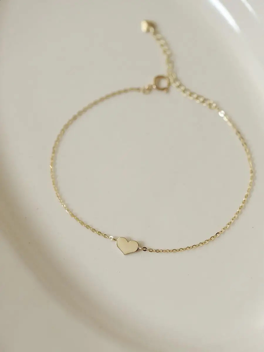 GOLDtutu 14K Solid Gold Heart Charm Bracelet Dainty Minimalist Jewelry kj184 241220