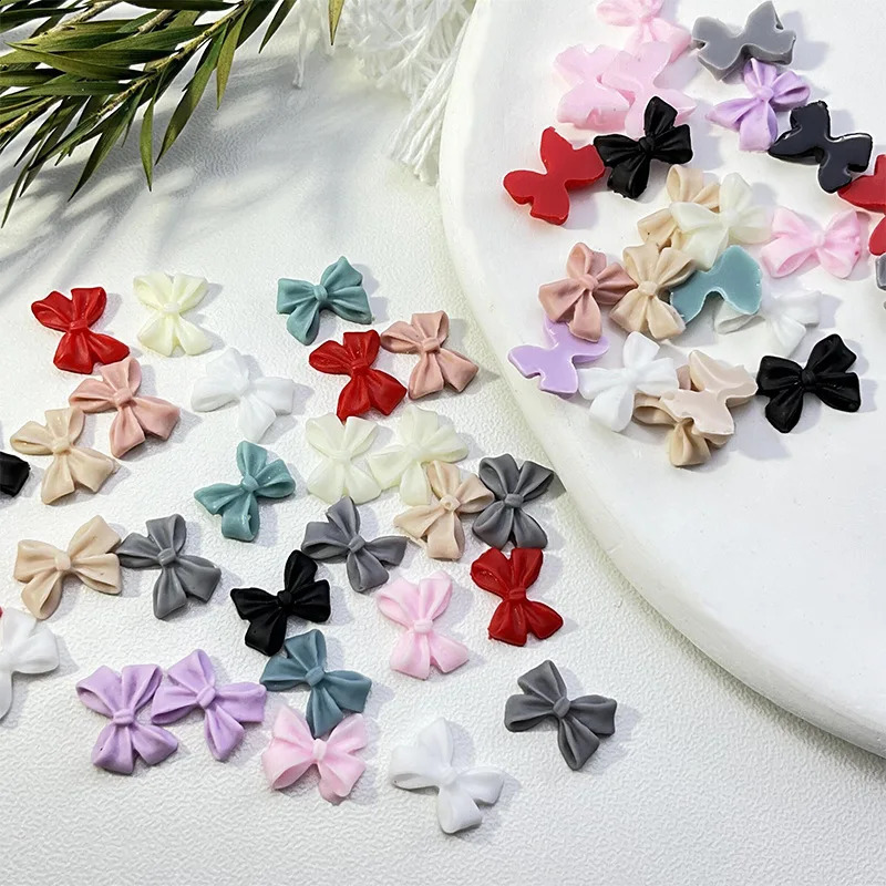 Selling 100pcs Random Mix Colors Resin Bow 3D Nail Charms Decorations Bowknot for Nails Art DIY Manicure Tips 241223