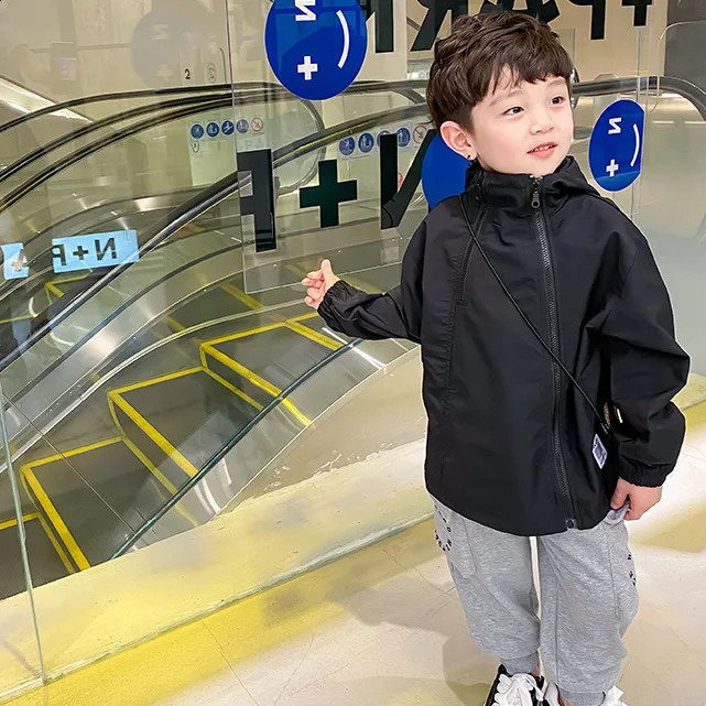 Autumn Girls Boys Casual Windbreak Hooded Jacket Baby Kids Children Outerwear Coat 241223