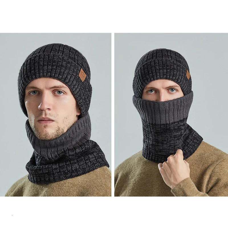 Winter Hats Scarf Set For Women Men Plush Knitted Hat Neck Warm Snow Ski Caps Male Outdoor Coldproof Cycling Beanie Skullcap 241220
