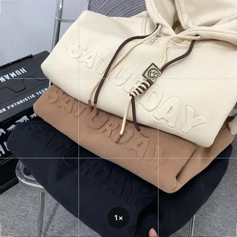 3D Letter Casual Loose Mens Hooded Sweatshirt Thickened Fleece Warm Hoodies Autumn Winter Basic Hooded Pullover for Men Hoodies 241219