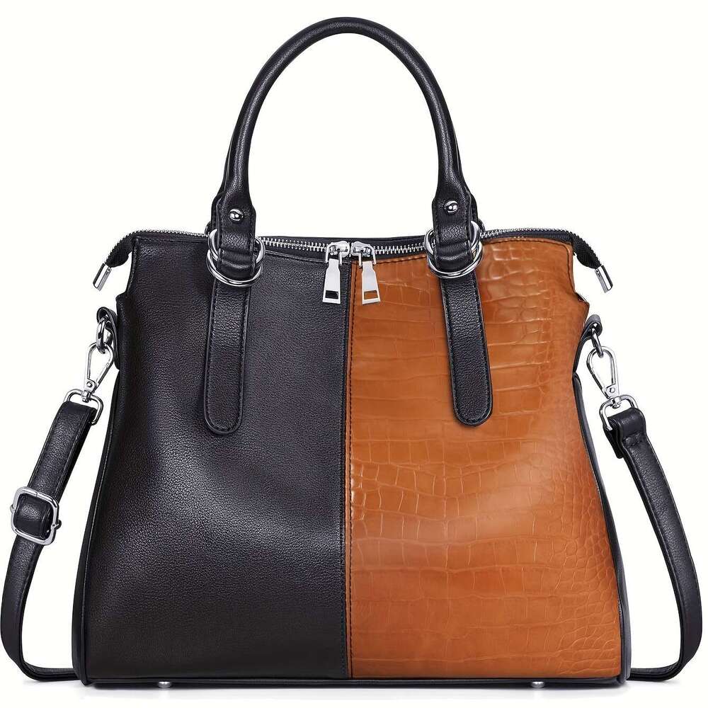 Vintage Chic Leopard Crocodile Pattern Tote Bag Stylish Shoulder Crossbody Handbag with Fashion ing, Retro Design, and Spacious Interior - Perfect for