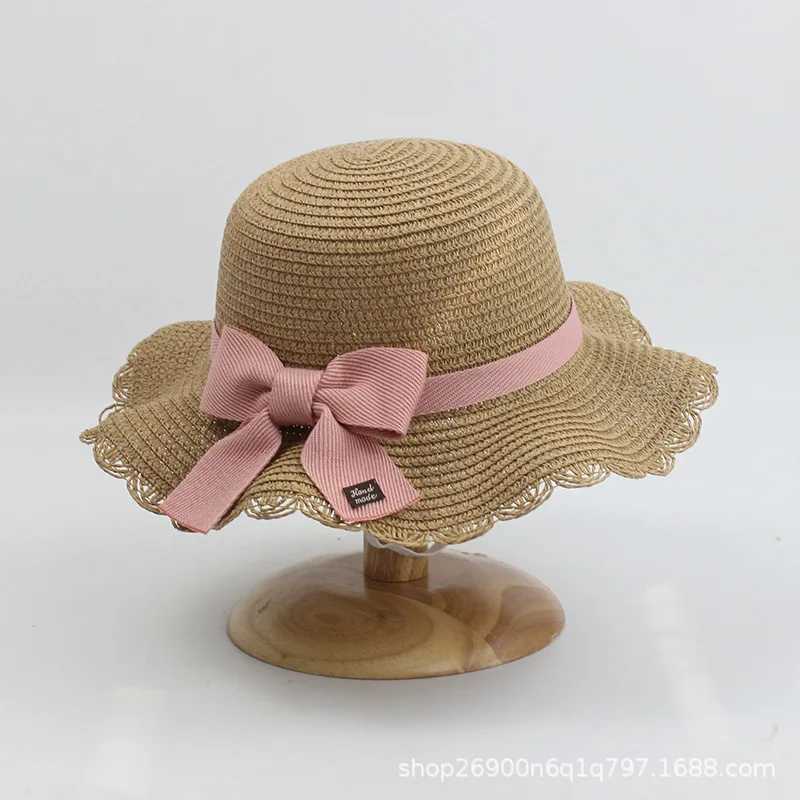 Caps Hats Childrens Summer Straw Hat Girls Beach Hat Travel Sun Protection Childrens Jet Eye Bow Outdoor Sun Fishermans Hat H241223