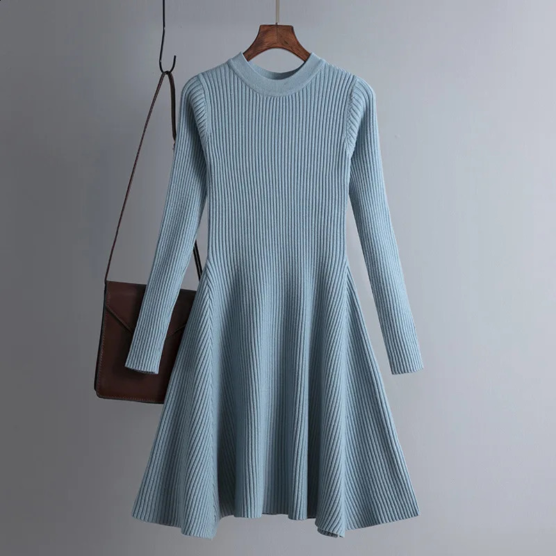 HLBCBG basic autumn winter short aline thick sweater dress elegant knit women slim mini Female chic sexy 241218
