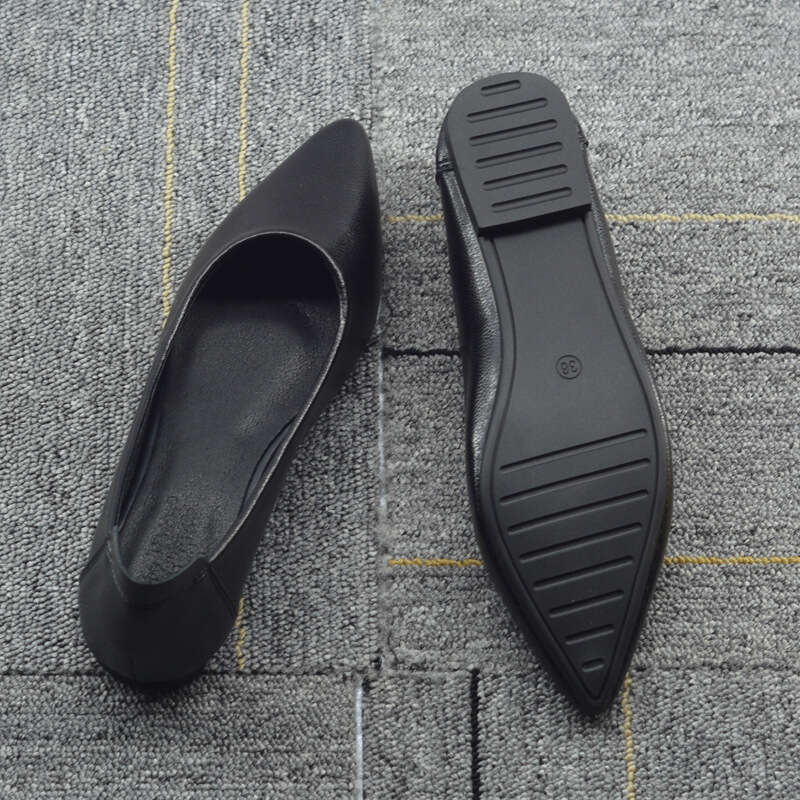 Summer Breathable Flight Attendant Women' Black Leather Hoe, Flat Bottomed, Work For A Long Time Without Getting Tired Tanding, Oft Oled Profeion