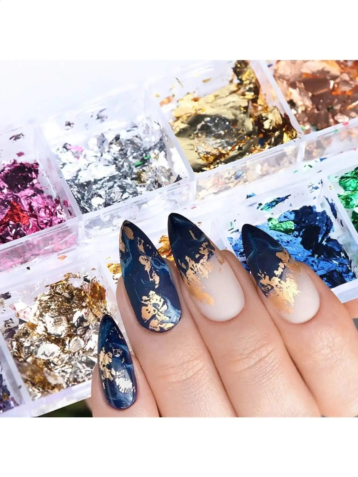 12 Color Foils Gorgeous Nails Glitter Aluminum Flakes Chip Nail Shiny Kismis Nail Art Decoration 1 Box 241223