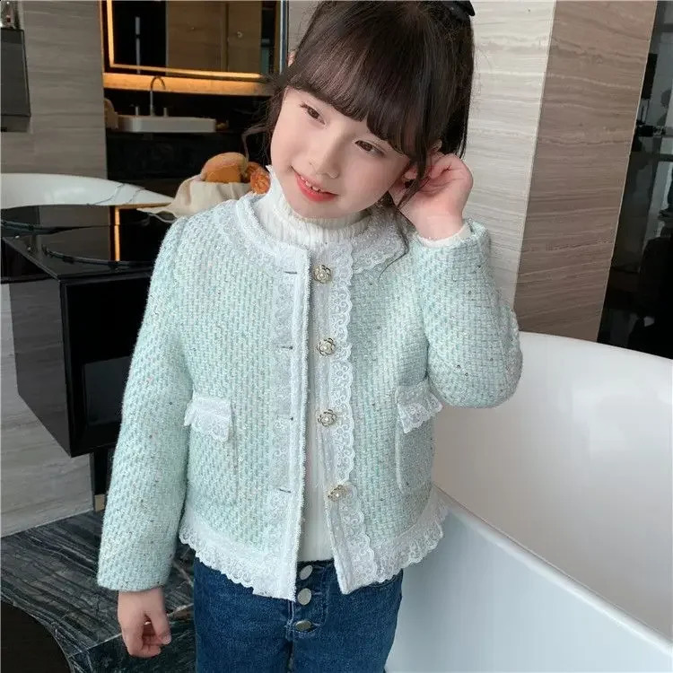 Kids Jackets for Girls Spring Autumn French Elegant Childrens Small Fragrance Tweed Coats Toddler Girls Jacket F46 241223