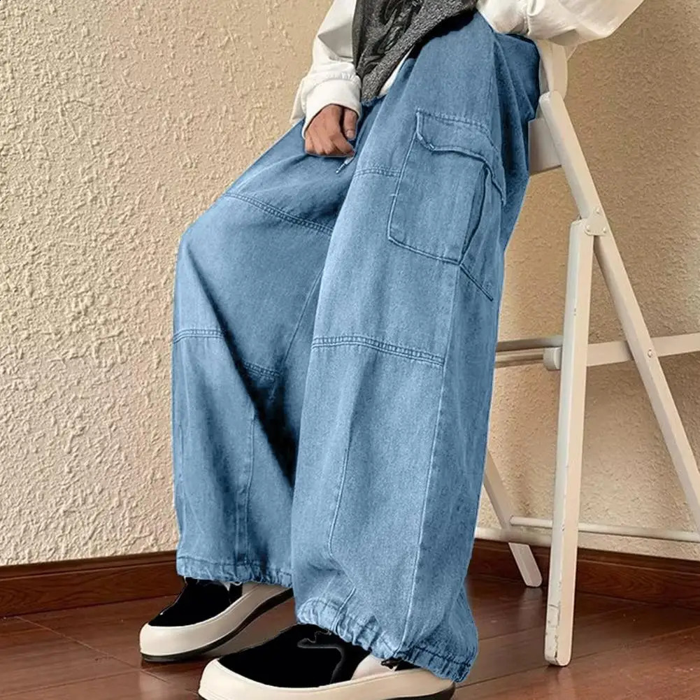 Men Jeans Wide Leg Denim pants Loose Straight Baggy Mens Jeans hip hop Streetwear Skateboard Neutral denim Trousers Cargo jeans 241223