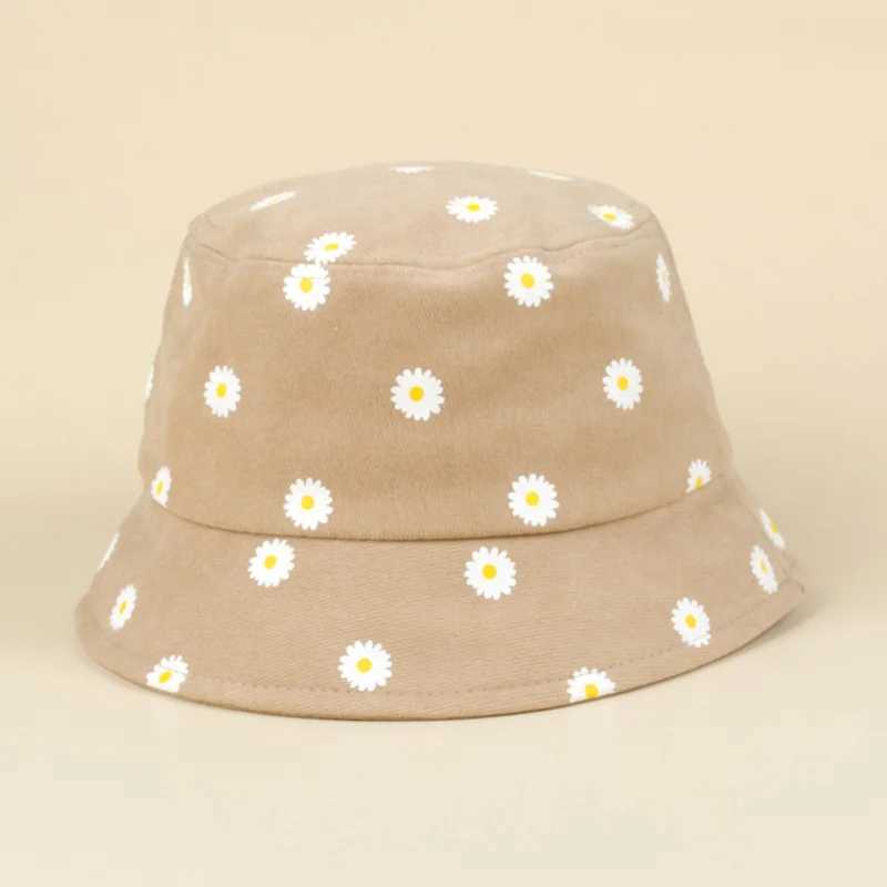 Caps Hats Summer Wide Brim Daisy Pattern Kids Bucket Hat Cute Flowers Baby Boys Girls Sun Hat Soft Kids Chilren Fisherman Panama Hat H241223