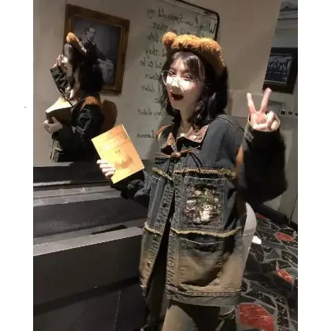 Y2k green embroidery plus size denim jacket for womens spring/summer feeling jacket baseball uniform sports trend 241219